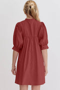 Oh Frill Notched Puff Sleeve Babydoll Mini Dress - Hovatok