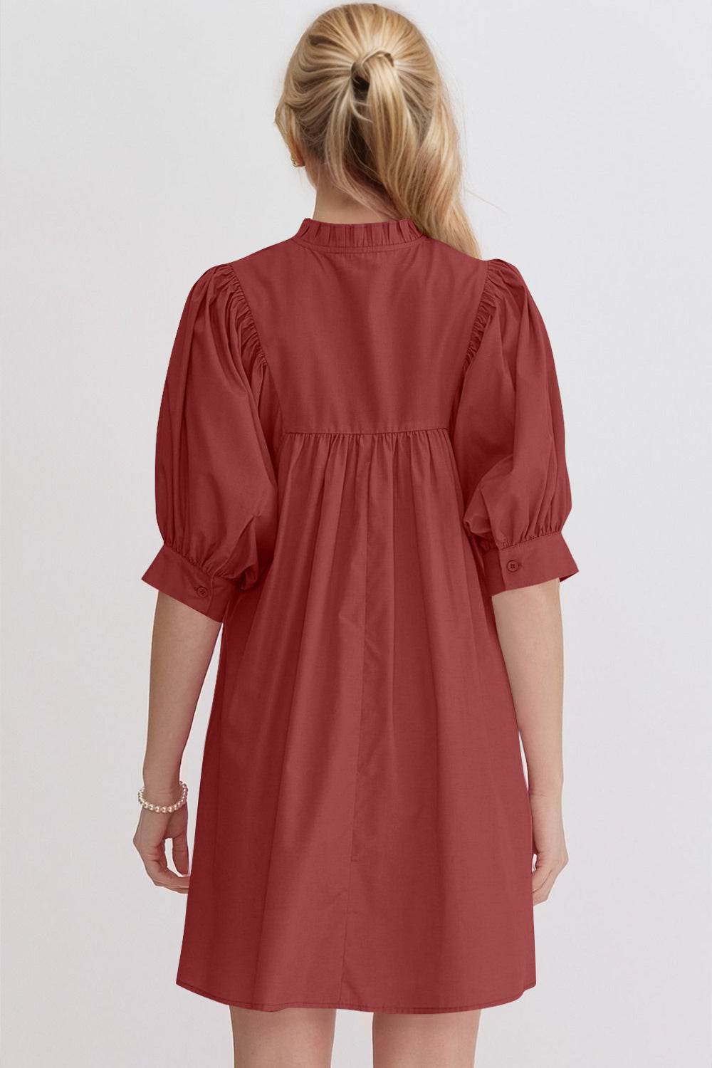 Oh Frill Notched Puff Sleeve Babydoll Mini Dress - Hovatok