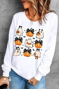 Pumpkin & Ghost Round Neck Long Sleeve Sweatshirt - Hovatok