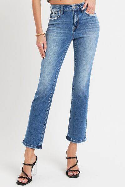 RISEN Full Size Mid Rise Ankle Straight Jeans with Pockets - Hovatok
