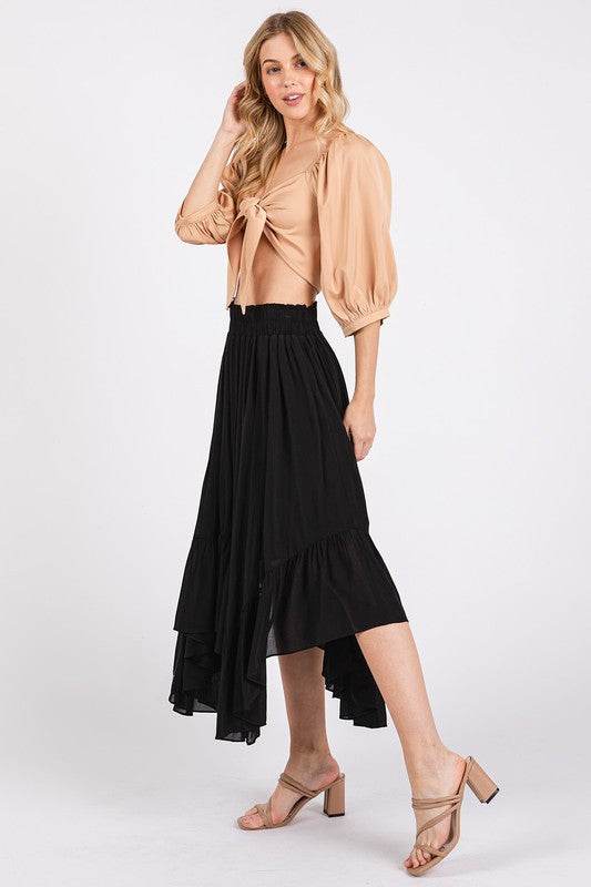 Mittoshop Handkerchief Hem Elastic Waist Pocket Midi Skirt - Hovatok