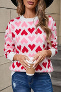 Angel Wings Contrast Heart Round Neck Sweater - Hovatok