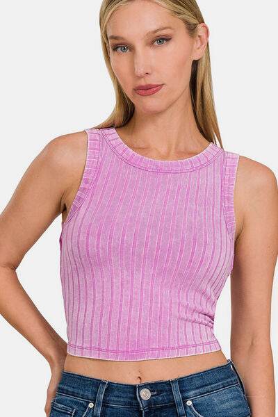 Zenana Ribbed Round Neck Cropped Tank - Hovatok