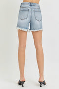 RISEN High Rise Side Step Hem Denim Shorts - Hovatok