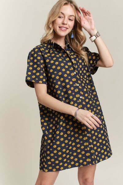 ADORA Floral Button-Up Mini Denim Dress - Hovatok