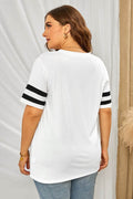 Plus Size Striped V-Neck Tee Shirt - Hovatok