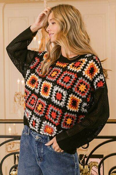 BiBi Granny Square Front Long Sleeve Top - Hovatok