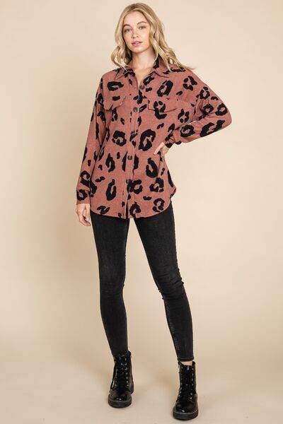 BOMBOM Animal Print Button Up Knit Shacket - Hovatok