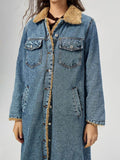 Pocketed Button Up Denim Jacket with Fur Lining - Hovatok