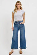 RISEN Full Size High Rise Crop Wide Leg Front Yoke Detail Jeans Plus Size - Hovatok