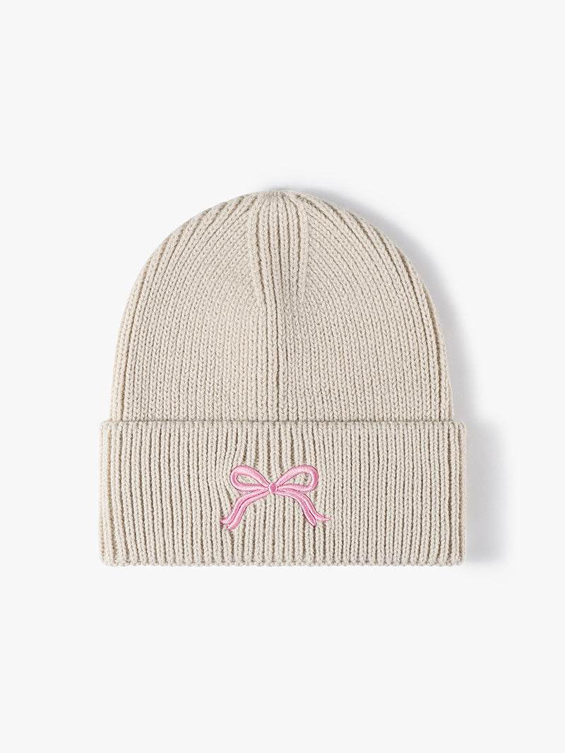 Embroidered Bow Knit Hat - Hovatok