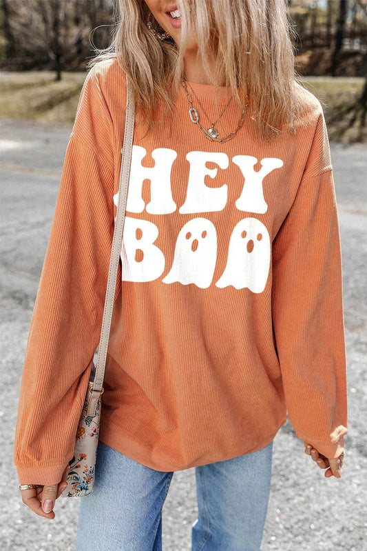 Letter Graphic Round Neck Long Sleeve Sweatshirt - Hovatok