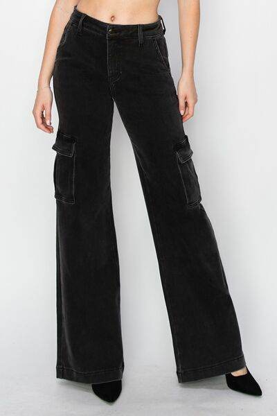 Risen Full Size High Rise Wide Leg Cargo Jeans - Hovatok