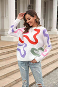 Angel Wings Printed Round Neck Dropped Shoulder Pullover Sweater - Hovatok