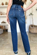 Judy Blue Full Size High Waist Rigid Magic Heavy Destroy Straight Jeans - Hovatok