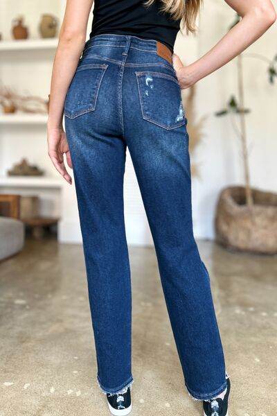 Judy Blue Full Size High Waist Rigid Magic Heavy Destroy Straight Jeans - Hovatok