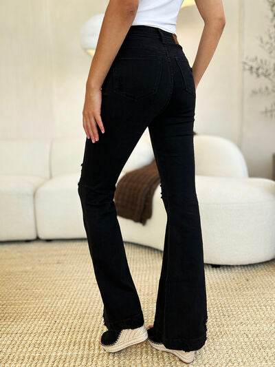 Judy Blue Full Size High Waist Distressed Flare Jeans - Hovatok