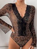 Perfee Leopard V-Neck Lace Bodysuit - Hovatok
