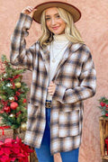 And The Why Plaid Open Front Hooded Shacket - Hovatok