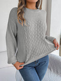 Cable-Knit Round Neck Long Sleeve Sweater - Hovatok