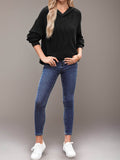 Double Take Textured Kangaroo Pocket Long Sleeve Hoodie - Hovatok