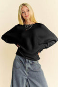 Davi & Dani Round Neck Batwing Sleeve Sweater - Hovatok