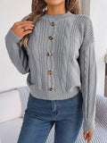 Cable-Knit Buttoned Round Neck Sweater - Hovatok