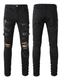 Men's Washed Snake Embroidered Slim Jeans - Hovatok