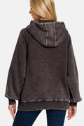 Zenana Acid Wash Fleece Kangaroo Hoodie - Hovatok