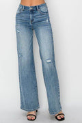 RISEN Full Size High Waist Distressed Wide Leg Jeans - Hovatok