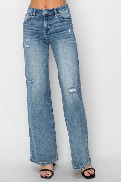 RISEN Full Size High Waist Distressed Wide Leg Jeans - Hovatok
