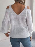 Cable-Knit Cold Shoulder Long Sleeve Sweater - Hovatok