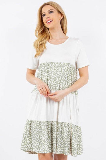 Celeste Full Size Leopard Round Neck Short Sleeve Dress Plus Size - Hovatok