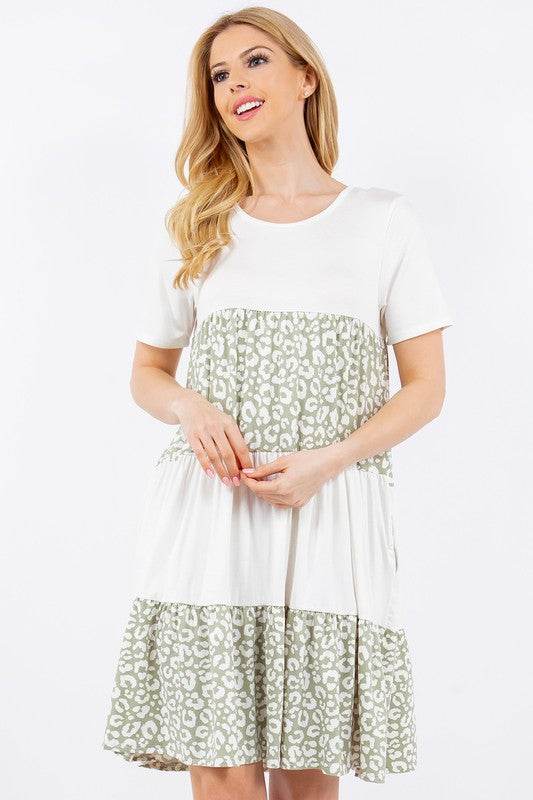 Celeste Full Size Leopard Round Neck Short Sleeve Dress Plus Size - Hovatok