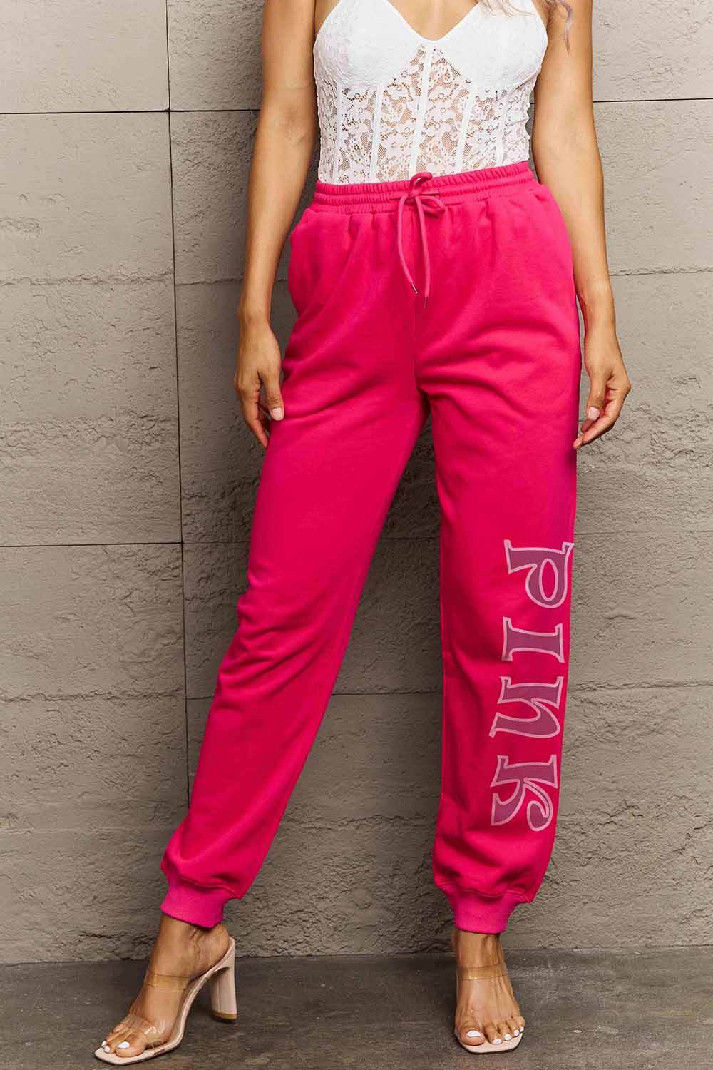 Simply Love Full Size PINK Graphic Sweatpants - Hovatok
