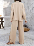 Devine Button Down Long Sleeve Top and Wide Leg Pants Set - Hovatok