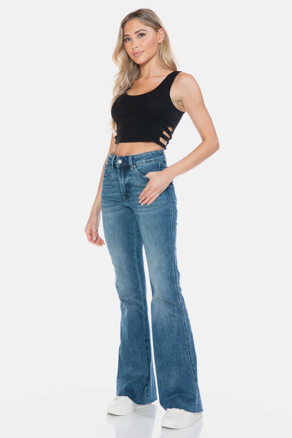 Judy Blue Full Size Tummy Control Cut Hem Flare Jeans - Hovatok