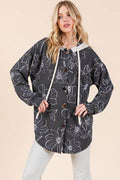 BOMBOM Drawstring Flower Print Button Up Shacket - Hovatok