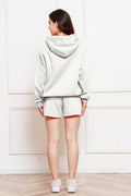 Drop Shoulder Long Sleeve Hoodie and Shorts Set - Hovatok