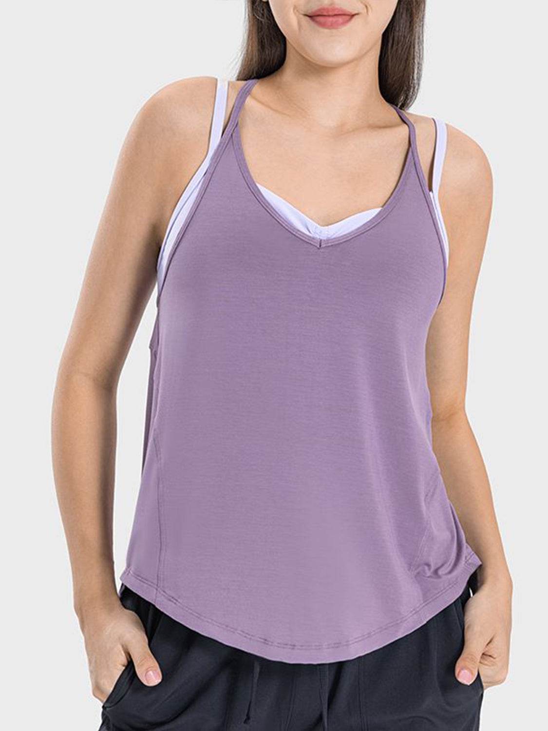 Millennia Slit Spaghetti Strap Scoop Neck Active Cami - Hovatok