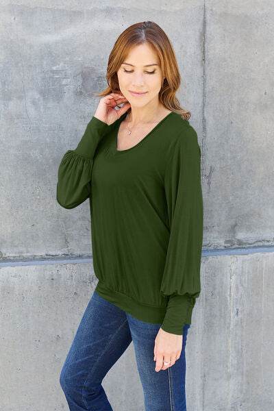 Basic Bae Full Size V-Neck Lantern Sleeve Top - Hovatok