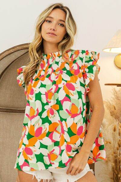 BiBi Floral Smocked Ruffled Blouse - Hovatok