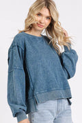 Mittoshop Side Slit Exposed Seam Round Neck Sweatshirt - Hovatok