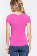 ACTIVE BASIC Lace Up Short Sleeve Rib Knit T-Shirt - Hovatok