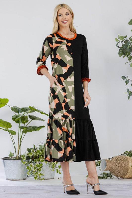 Celeste Full Size Color Block Midi Dress Plus Size - Hovatok