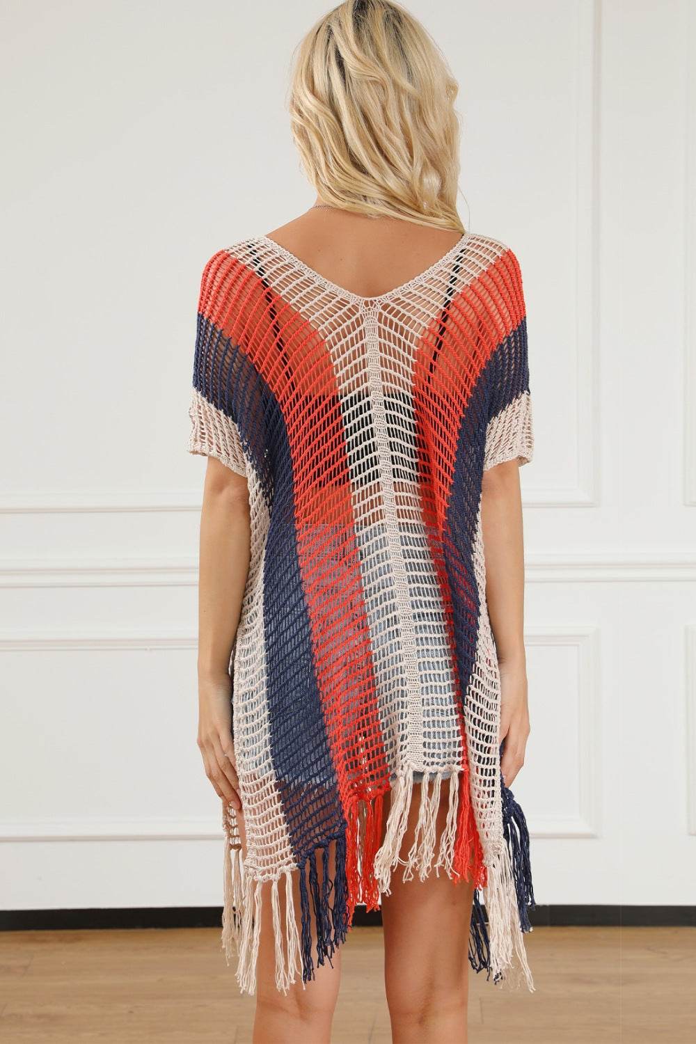 Tassel Color Block V-Neck Cover Up - Hovatok