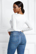 Half Zip Scoop Neck Long Sleeve Bodysuit - Hovatok