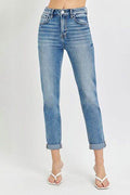 Risen Full Size High Rise Cropped Roll Up Jeans - Hovatok