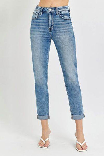 Risen Full Size High Rise Cropped Roll Up Jeans - Hovatok