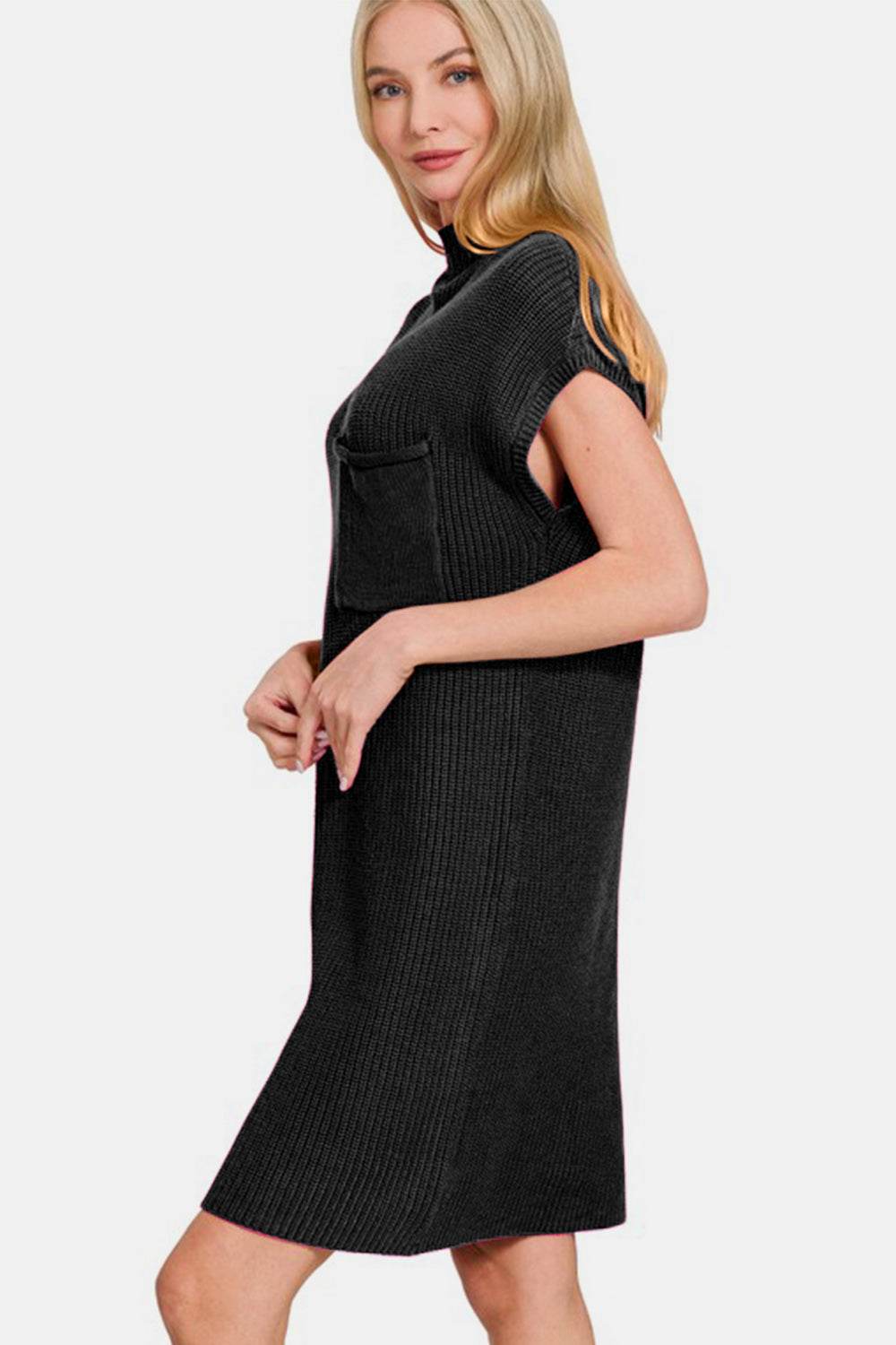 Zenana Mock Neck Short Sleeve Sweater Dress - Hovatok